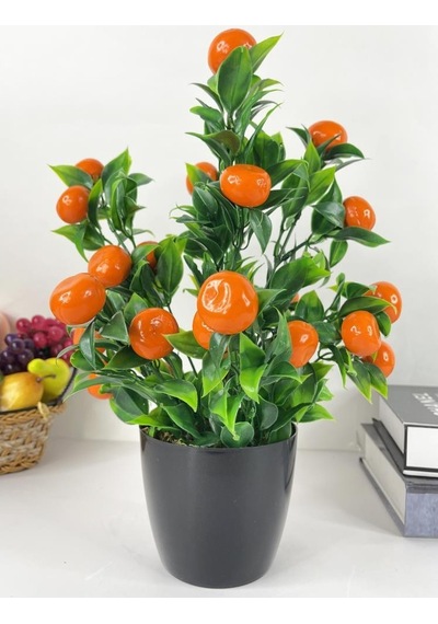 Yapay Çiçek 3 Adet Nar Limon Ve Mandalina Ağacı Siyah Saksıda 30C