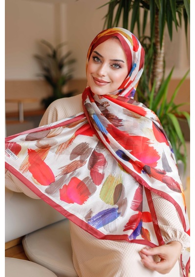 Mimiyum Nayf İpek Şal Pastel Desen - Bordo