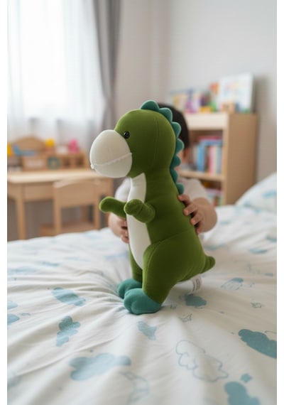 Yeşil Sevimli Dinozor Peluş Oyuncak 40 Cm Uyku Arkadaşı Hediyelik Çok Renkli