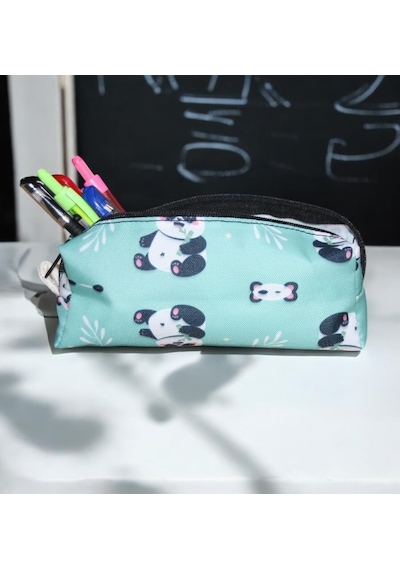 Yeşil Panda Desenli Tatlı Kalemlik - Okul Kalemliği-makyaj Çantası