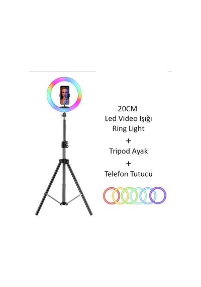 Juo Mj20 RGB Ring Light 20Cm Led Video Işığı Ayak Dahil