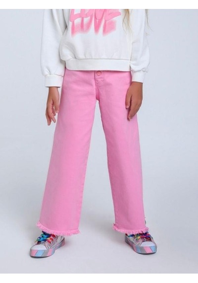 Escabel Kız Çocuk Düğmeli Bol Paça Pantolon-14319 Pembe