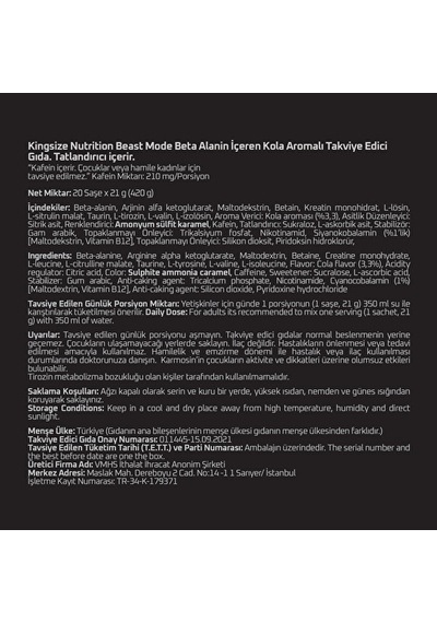 Kingsize Nutrition Beast Mode 21 Gr 20 Saşe - Kola