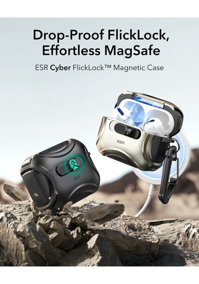 Apple AirPods Uyumlu Pro 3 2025 Cyber Flicklock Manyetik Kılıf Siyah