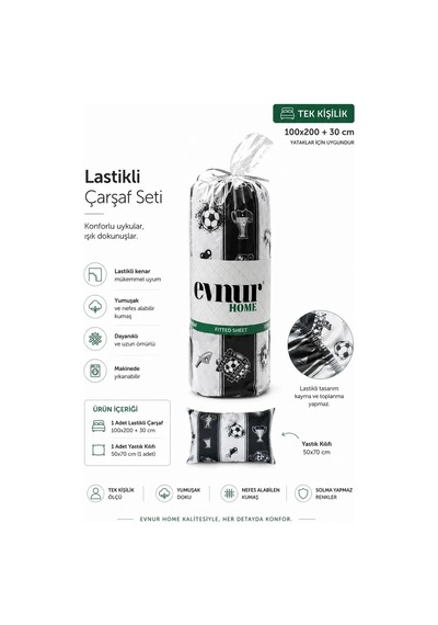 Taraftar Desenli Tek Kişilik Lastikli Çarşaf Seti Çok Renkli