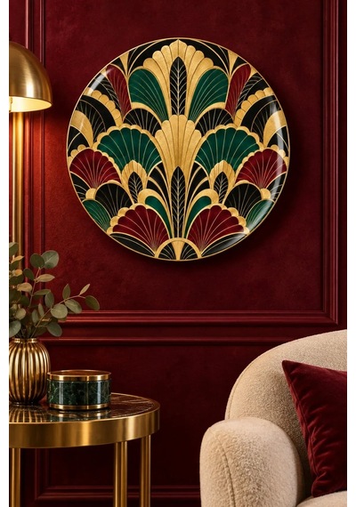 Dekoratif Duvar Tabağı Siyah Altın Art Deco Dekorlu Seramik Tabak Kahverengi