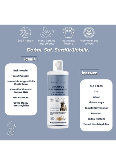 Ayrex Kaşıntı Tüy Dökülme Karşıtı Organik Şampuan Nemlendirici,köpek Ve Kedi, Yulaf, İnci Proteini, Yeşilç