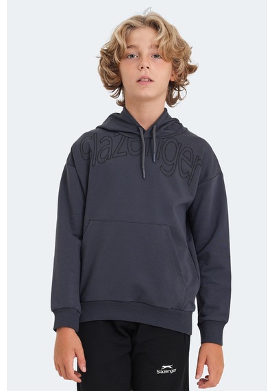 Slazenger Letto Unisex Çocuk Kapüşonlu Cepli Koyu Gri Sweatshırt Koyu Gri