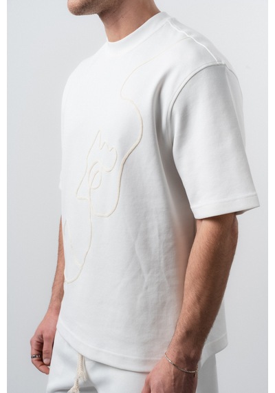 Erkek Nakış Detaylı Regular Fit T-shirt Şort Takım Ekru