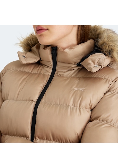 Slazenger GUEST Kadın Kapüşonlu Şişme Vizon Mont & Kaban