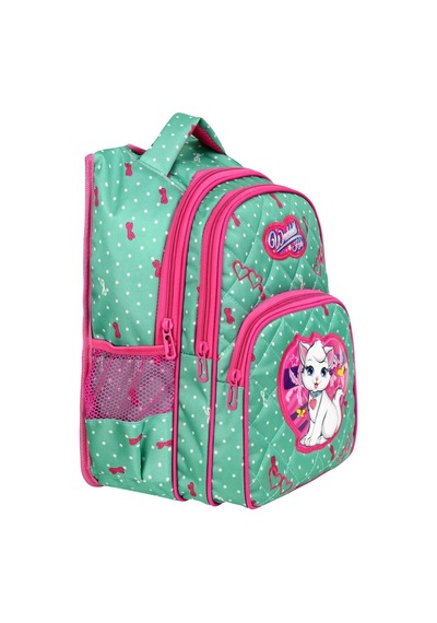 Waddell Mint Yeşili Kedi Desenli Embos Ilkokul Çantası Beslenme Çantalı 24002 Çok Renkli