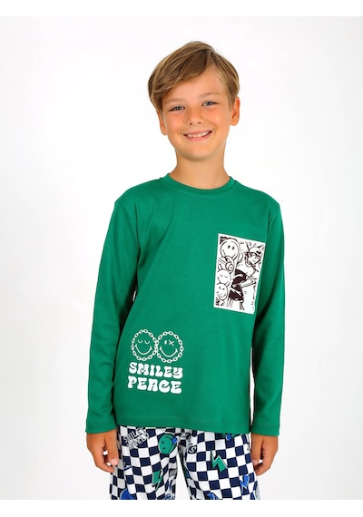 Vitmo Erkek Çocuk Uzun Kollu Pamuklu Pijama Takımı Peace Yeşil