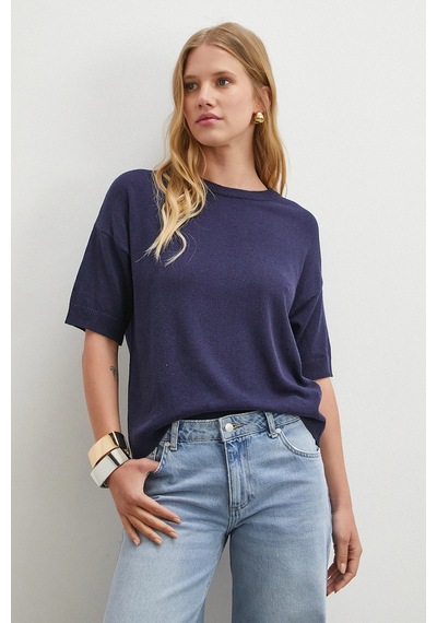 Never More Bisiklet Yaka Triko T-shirt Lacivert