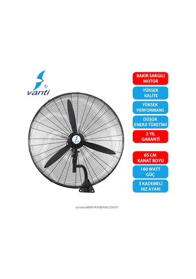 Vanti Sanayi Tipi Duvar Vantilatörü 65cm 26inç - Kcf291-dv