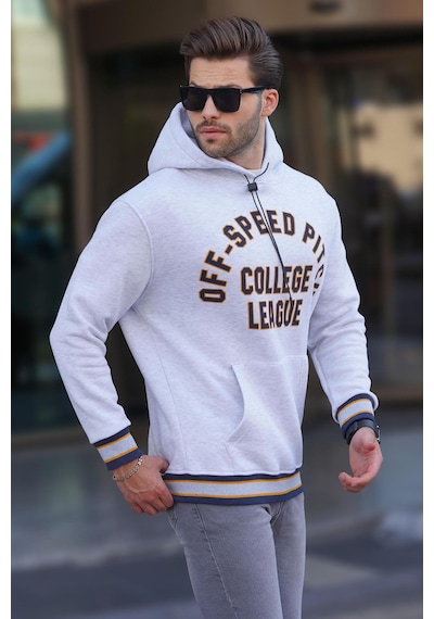 Madmext Karmelanj Kapüşonlu Cep Detaylı Baskılı Erkek Sweatshirt 7068 Çok Renkli