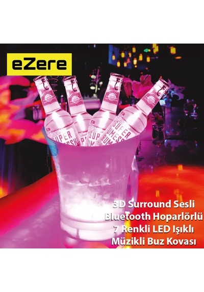 Ezere Hoparlör Buz Kovası 5l Bluetooth Hoparlör Ile Renkli Buz Kovası Led- 5775