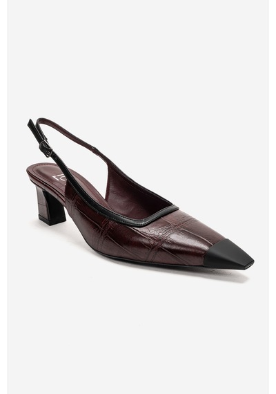 Luvishoes Hılda Bordo Baskı Mat Burunlu Kadın Blok Topuklu Ayakkabı Bordo