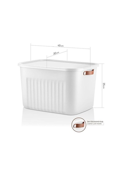 Tr 1 Adet 20 Lt Dev Boy Çok Amaçlı Kapaklı Kutu - Deri Kulp Detaylı Dolap İçi Düzenleyici Organizer 40x30x25 Cm Diğer