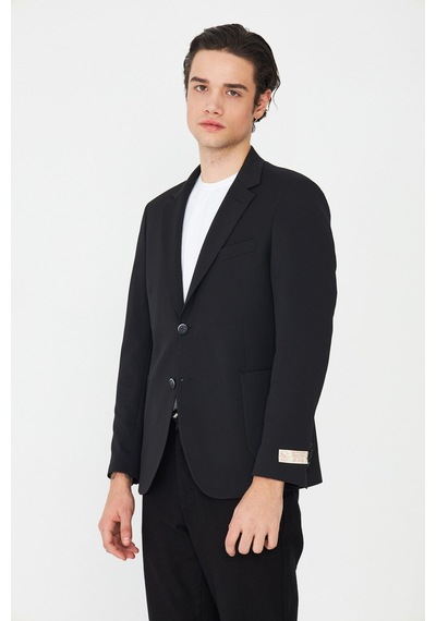 Siyah Slim Fit Klasik Yaka Erkek Spor Blazer Ceket Siyah