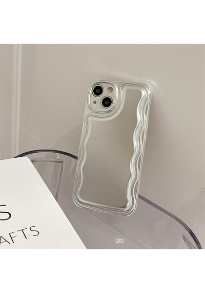 Apple Uyumlu iPhone 15 Plus Zigzaglı Dalgalı Gümüş Puf Kılıf