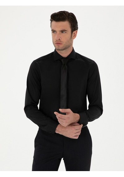 Cacharel Siyah Slim Fit Uzun Kollu Basic Gömlek