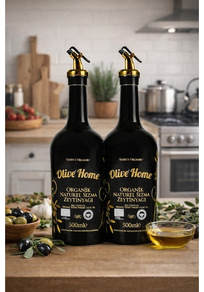 Olive Home Amber Yağdanlık Cam Şişe 2 X 500ml Zeytinyağı Sıvıyağ Şişesi Yağlık 2'li Set Siyah