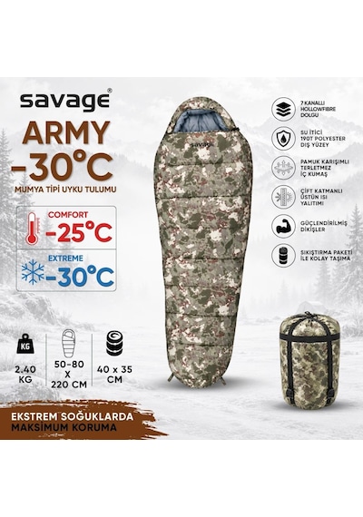 Kamp Uyku Tulumu - Army - Dijital Kamuflaj - Extreme -30c - Savage Ys-530 Diğer