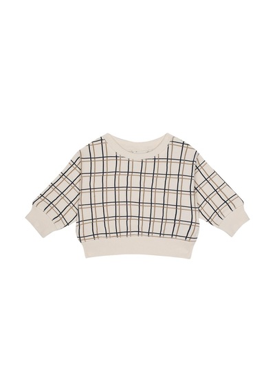 Antebies Organik Gots Sertifikalı Bej Grid Desenli Uzun Kollu Manşetli Erkek Bebek Sweatshirt
