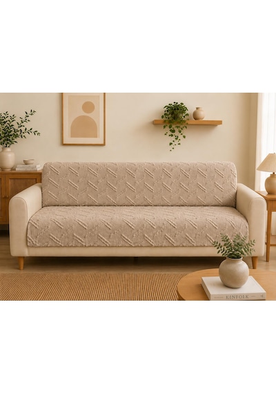 Sycamore Home Koltuk Örtüsü 175x215 Cm Çekyat Örtüsü, Kaymaz, Yıkanabilir, Lüks Kumaş Şönil Jakarlı Bej