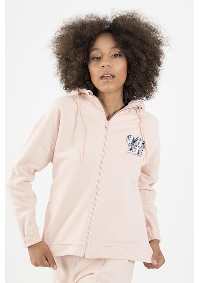 Maraton Sportswear Comfort Kadın Kapşonlu Uzun Kol Basic Pudra Tracktop 22972-pudra Pudra