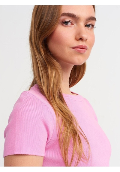 Dilvin 10357 Bisiklet Yaka Kısa Kol Crop Kazak-pembe-513 Pembe