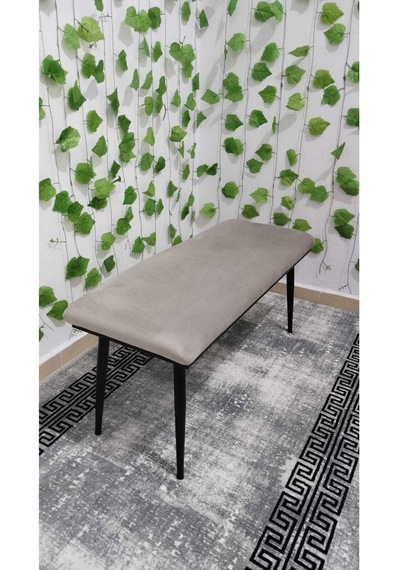 Özcan Metal Siyah Metal Ayaklı Metal Kasalı Bench Mutfak Salon Antre Yatak Odası Balkon Puf Bank Krem