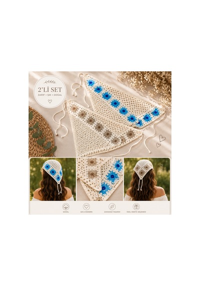 Örgü Bandana 2 Li Set Mavi+kahve Desenli - 921866694 Mavi+kahve Desenli