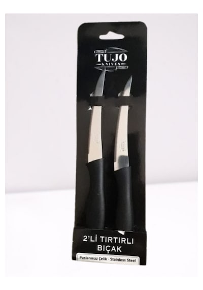 2 Li Paslanmaz Çelik Tırtıklı Meyve Ve Sebze Bıçağı Stainless Steel, Dayanıklı Ve Keskin Siyah