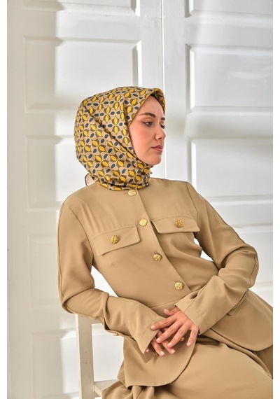 Silk Home Twill İpek Eşarp 11481-27 Vizon, Mavi, Sarı, Yeşil, Koyu Vizon