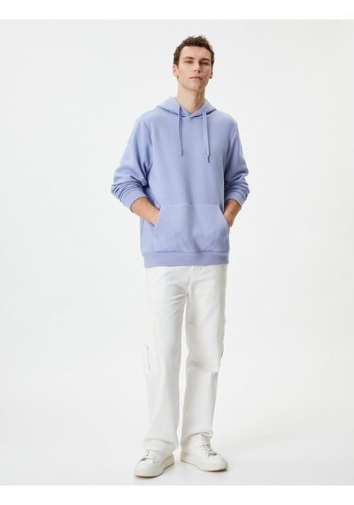 Koton Kapşonlu Sweatshirt Kanguru Cep Detaylı Uzun Kollu Lila 4wam70239mk Lila