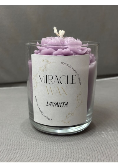 Lavanta Kokulu Soya Wax Mum - Şakayık Detaylı Dekoratif Açık Mor