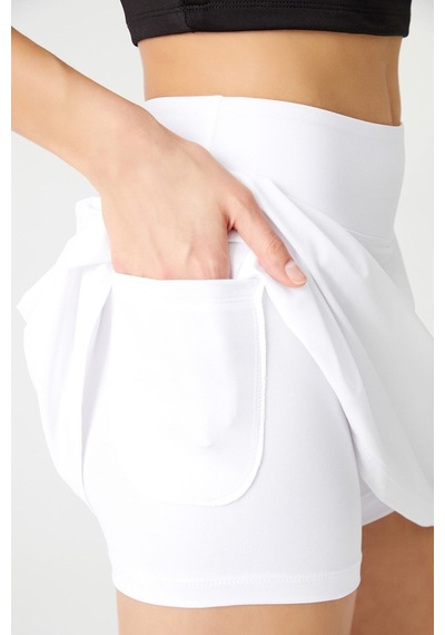 Los Ojos Beyaz 2 Katmanlı Tenis Eteği - Şort Etek - Spor Etek Tennis Skirt Beyaz