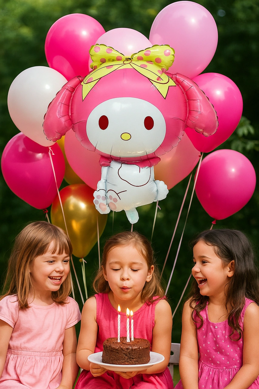 Folyo Balon My Melodi -kuromi Temalı 80x75 Pembe Büyük Doğum Günü Parti Balonu Çok Renkli