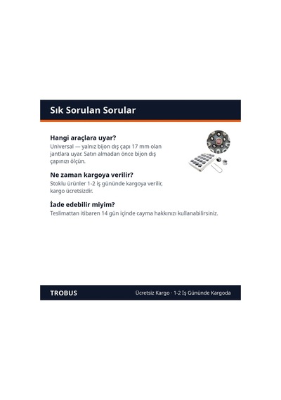 Trobus Sökme Aparatlı Bijon Kapağı Seti 20'li 17 Mm Krom