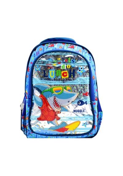 Muggle 2 Bölmeli Cute Shark Mavi Okul Sırt Çantası Mu-0044