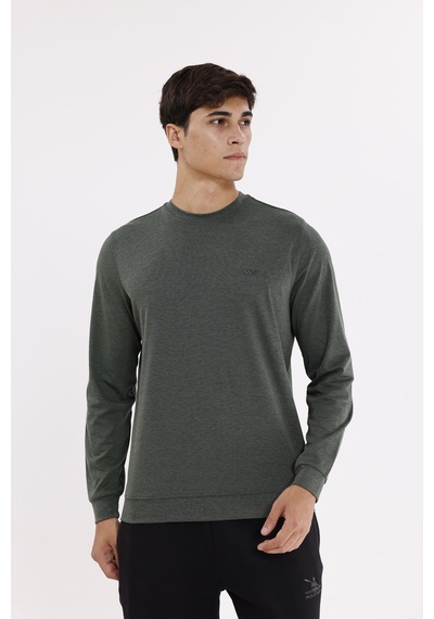 Rowinger Merserize Efektli Yumuşak Doku Ayarlanabilir Kapüşonlu Rahat Kalıp Kapüşonlu Sweatshirt Haki