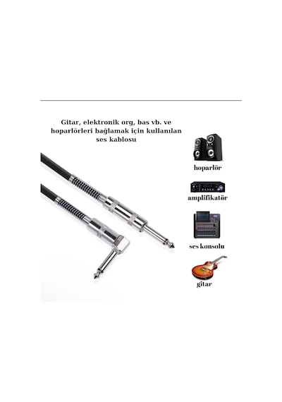 Gitar Jack Kablosu 10m - 32,8ft Düz/l Elektro Akustik Bas Bağlama Keman Amfi & Mixer Uyumlu Jak Kablo