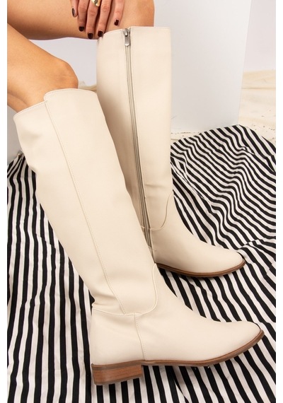 Fox Shoes Bej Suni Deri Kadın Çizme J654065609