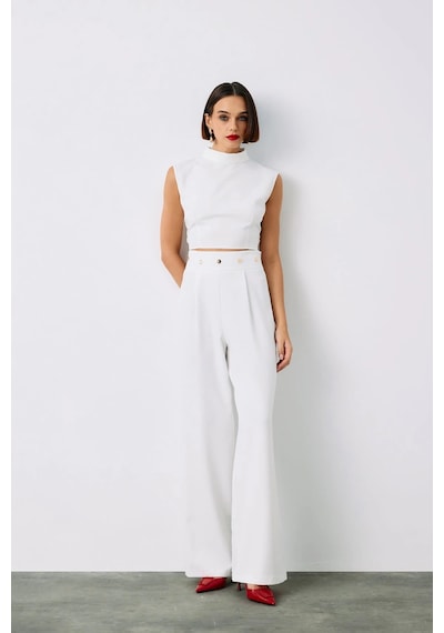 Sateen Bel Aksesuarlı Pantolon - Ekru Ekru