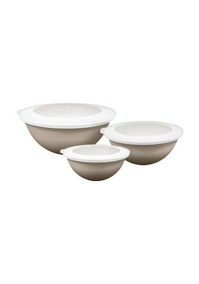 Ceronni Lunar Kapaklı Kase 3lü Set 3lt 2lt 1lt Bej Bej