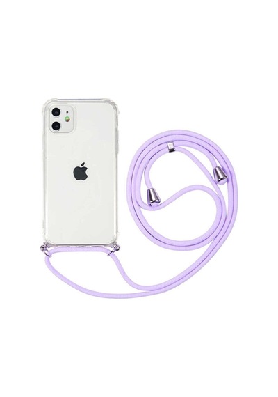 Iphone 11 Uyumlu Boyundan Askılı Şeffaf Darbe Emici Antishock Silikon Telefon Kılıfı Lila