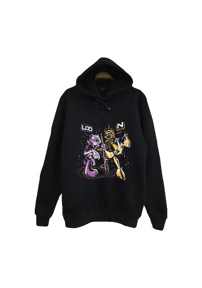 Murder Drones Baskılı Unisex %100 Pamuk Kapüşonlu Siyah Sweatshirt Siyah