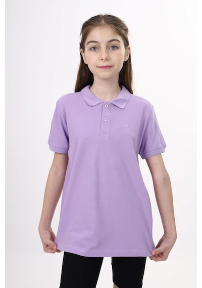 Toontoy Kids Toontoy Unisex Polo Yaka Düğmeli Uzun Kısa Tişört Lila