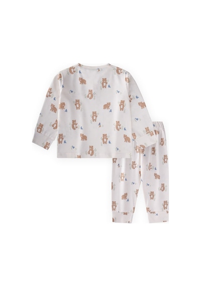 Cigit Animal Desenli Pijama Takım 1-5 Yaş Kırık Beyaz